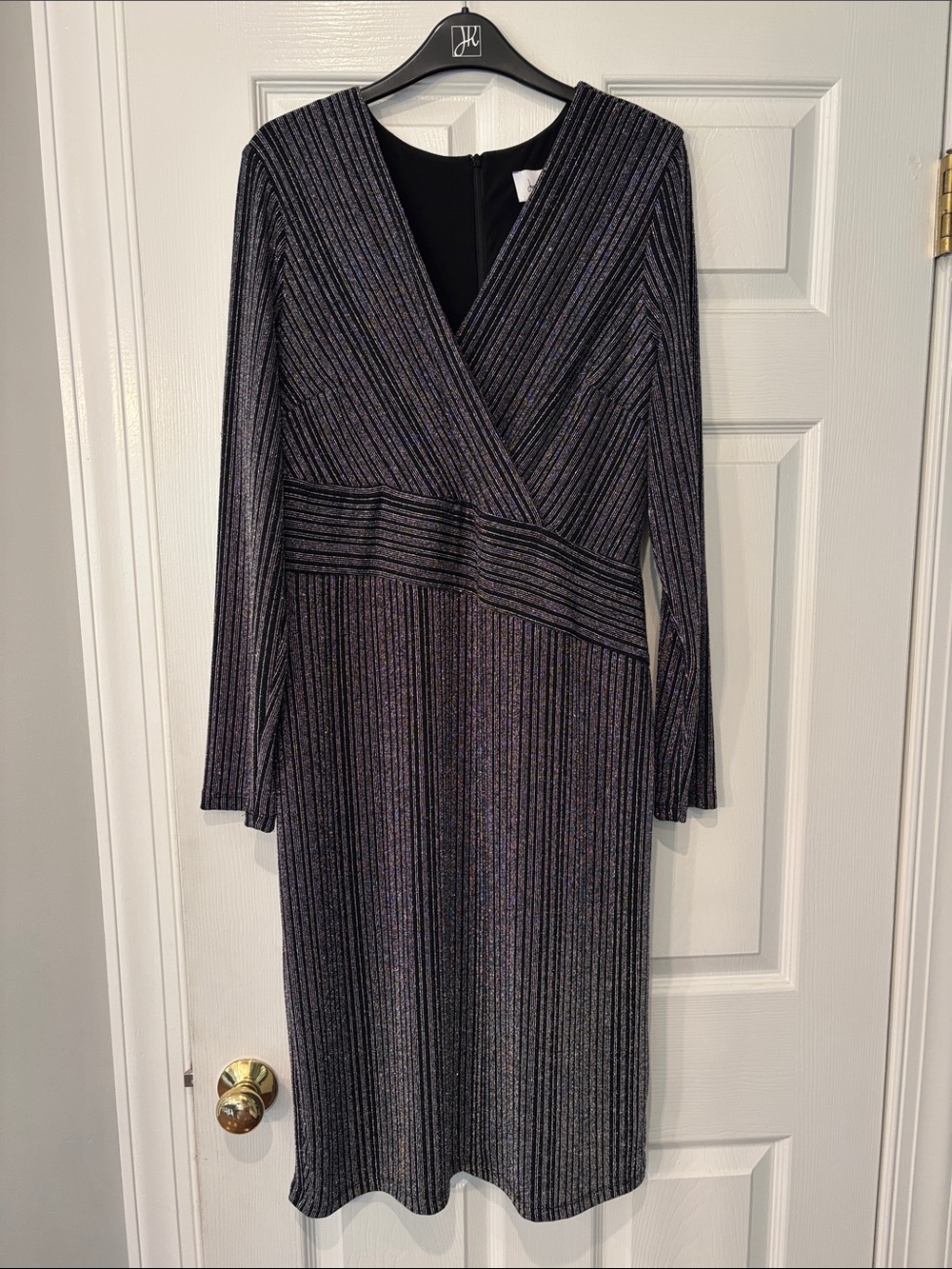 Joseph Ribkoff Metallic Striped Long Sleeve Wrap Dress - Black & Silver